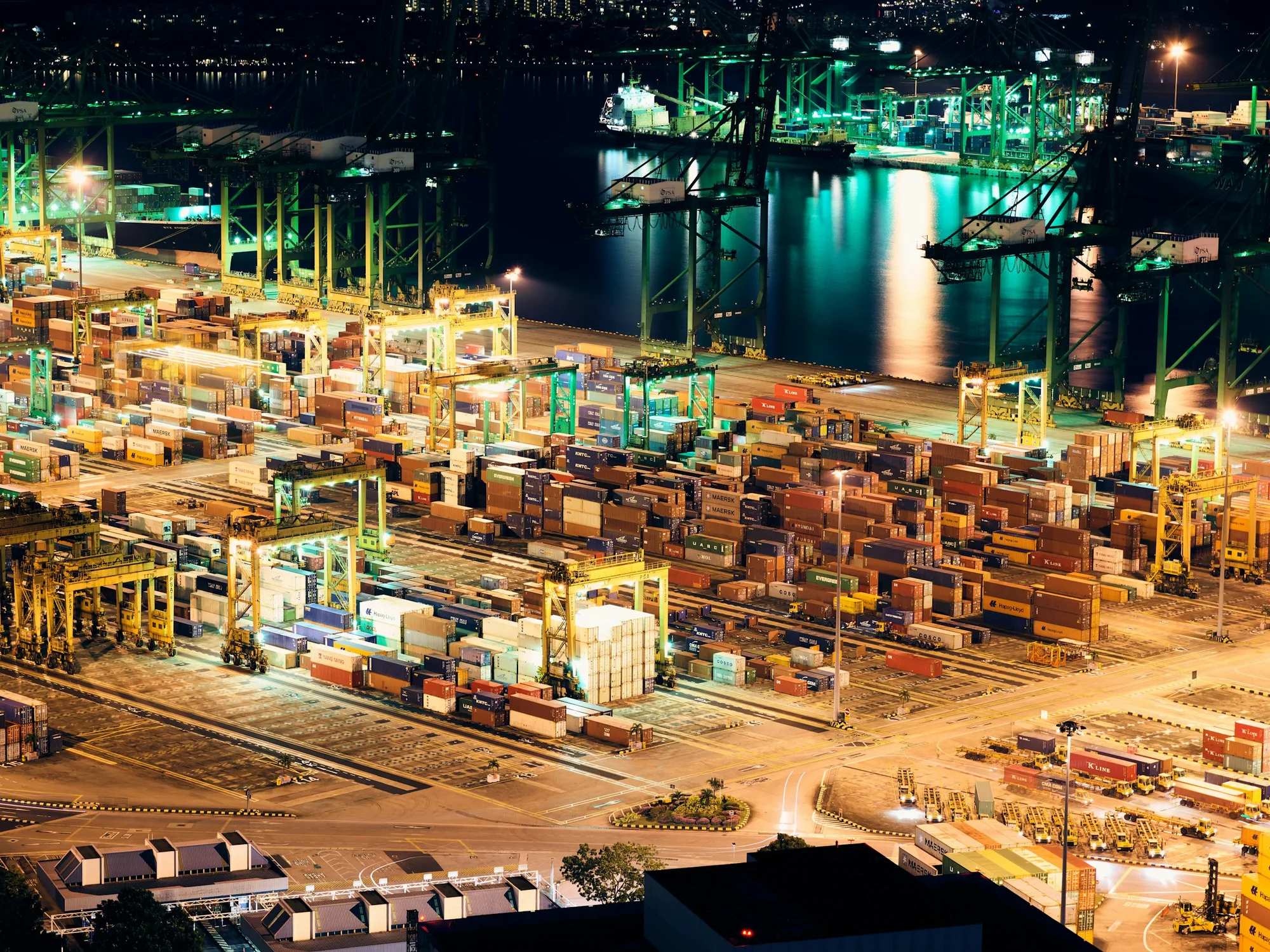 Cargo terminal illuminated at night